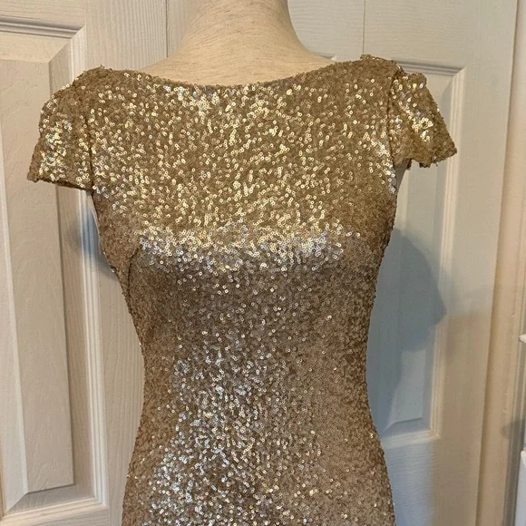 SORELLA VITA Gold Sequin Cap-Sleeve Maxi Gown Sz 10 - Picture 3 of 10